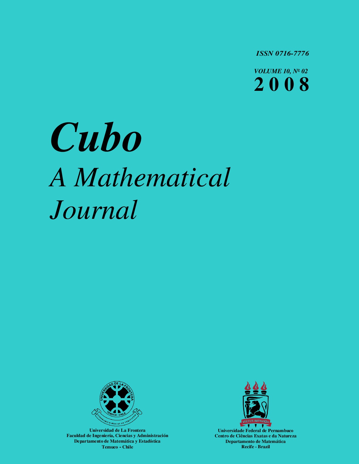 					View Vol. 10 No. 2 (2008): CUBO, A Mathematical Journal
				
