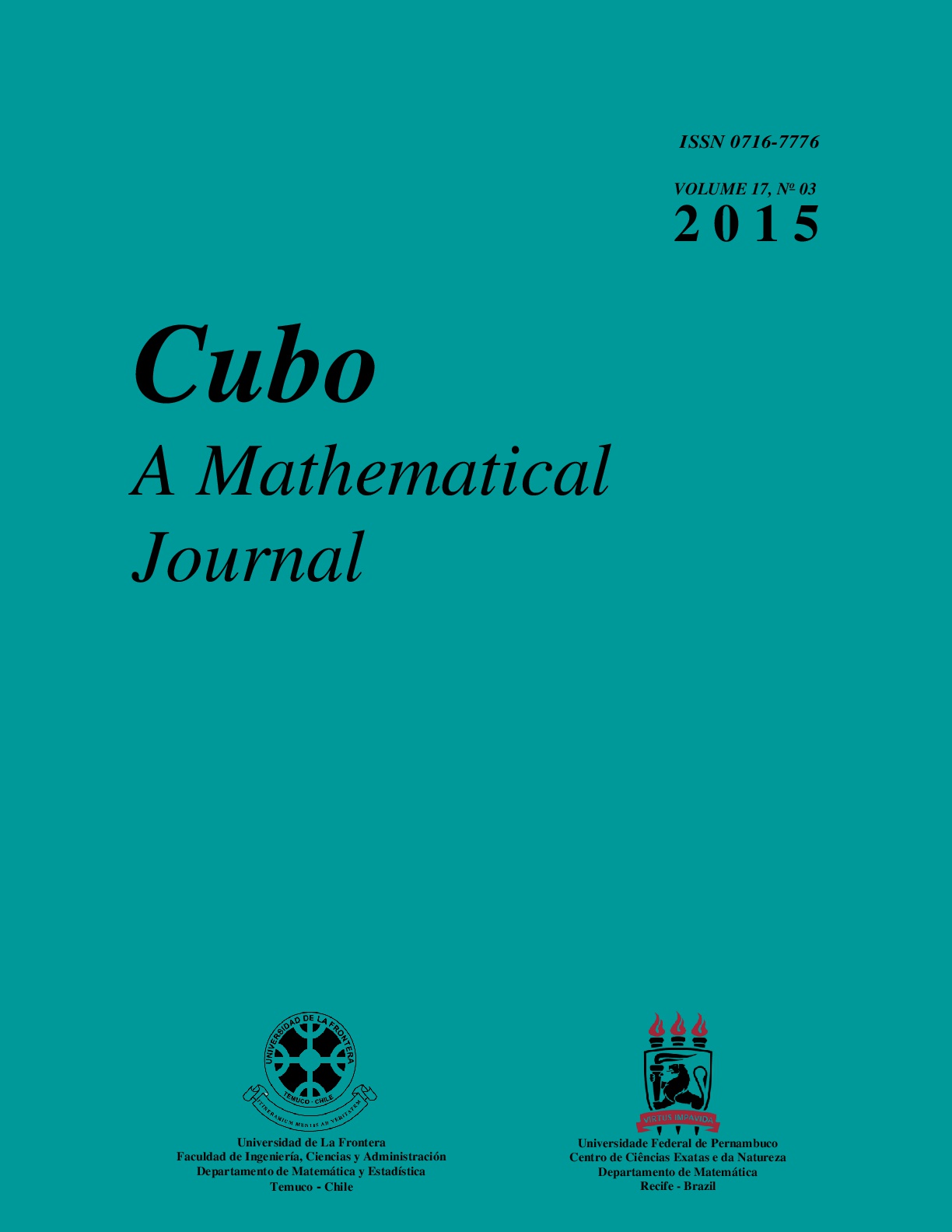 					View Vol. 17 No. 3 (2015): CUBO, A Mathematical Journal
				